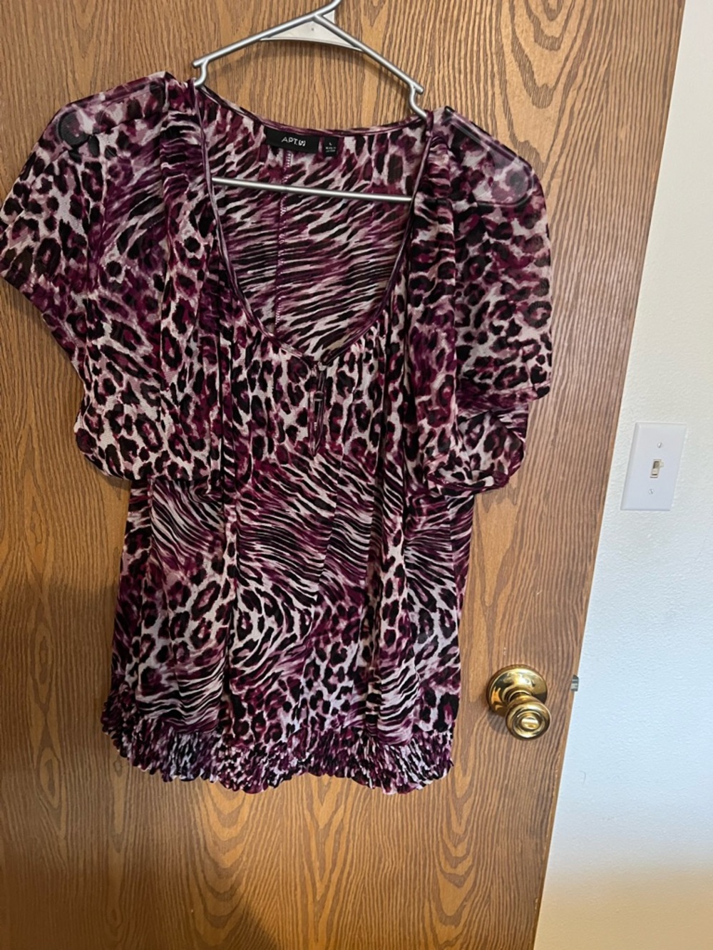 Apt. 9 Plum Animal-Print Short Sleeve Blouse